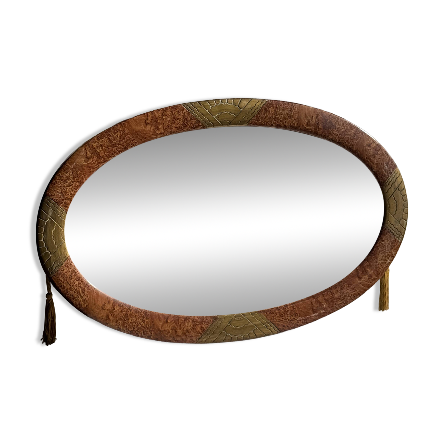 Small oval Art Deco mirror in brown and gold 33x54.