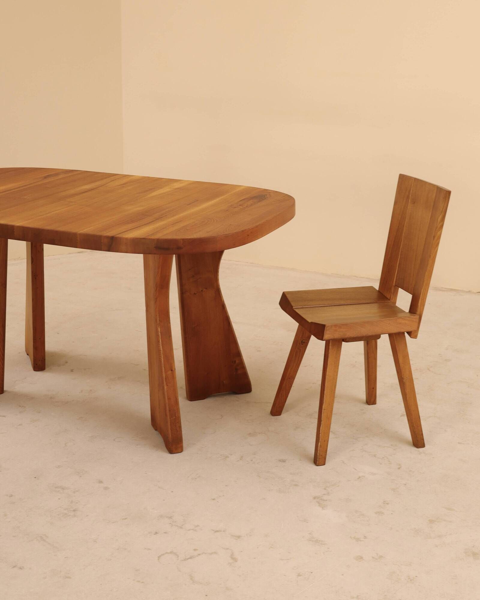 Table in solid elm, Atelier C. Demoyen, France, 1980s