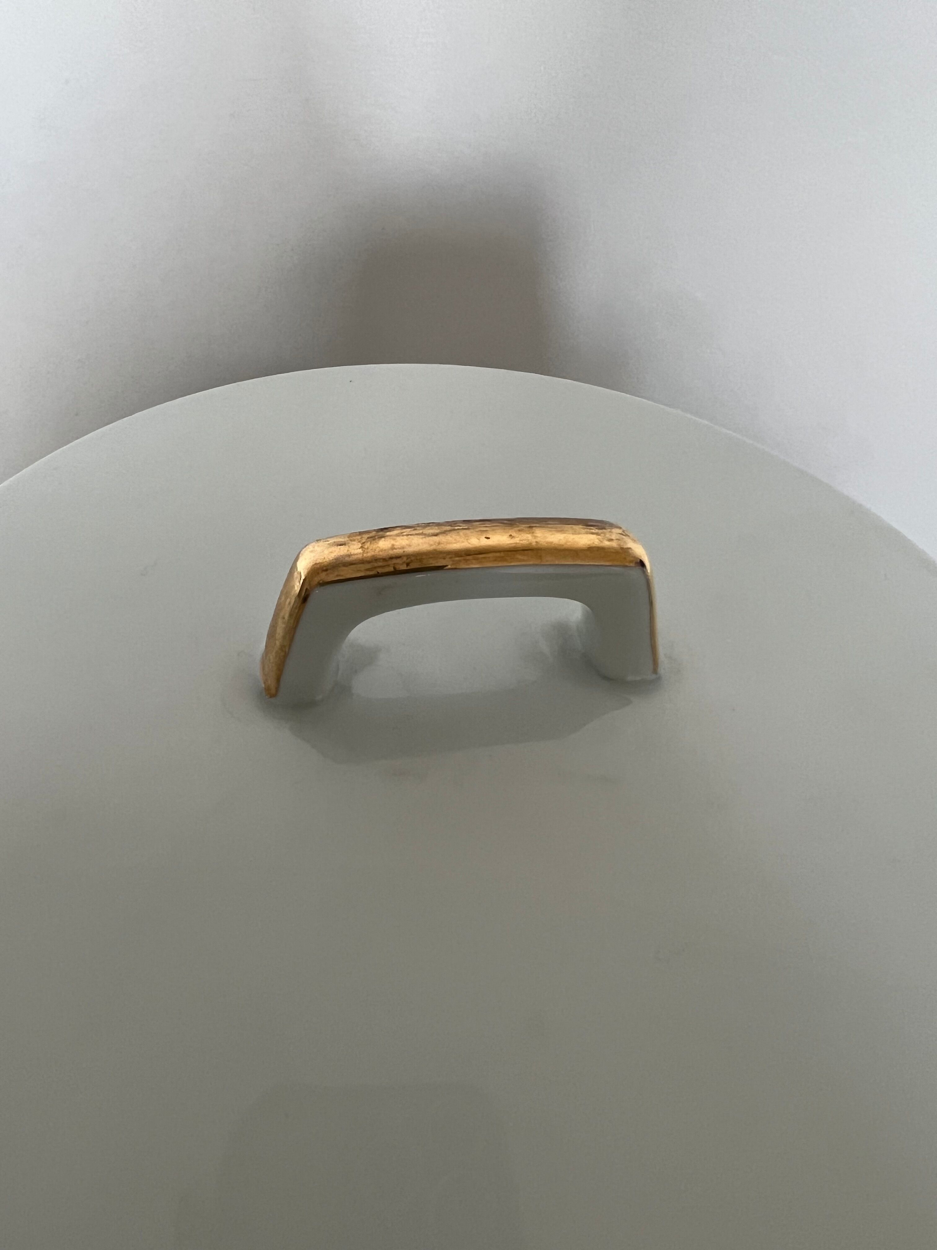 Large white tureen with gold edges art deco style