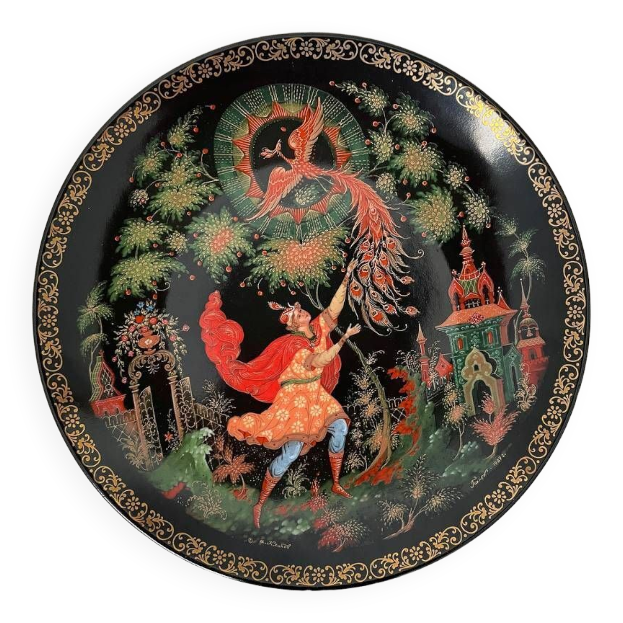 Porcelain plaque decorated with an illustration of a Russian legend
