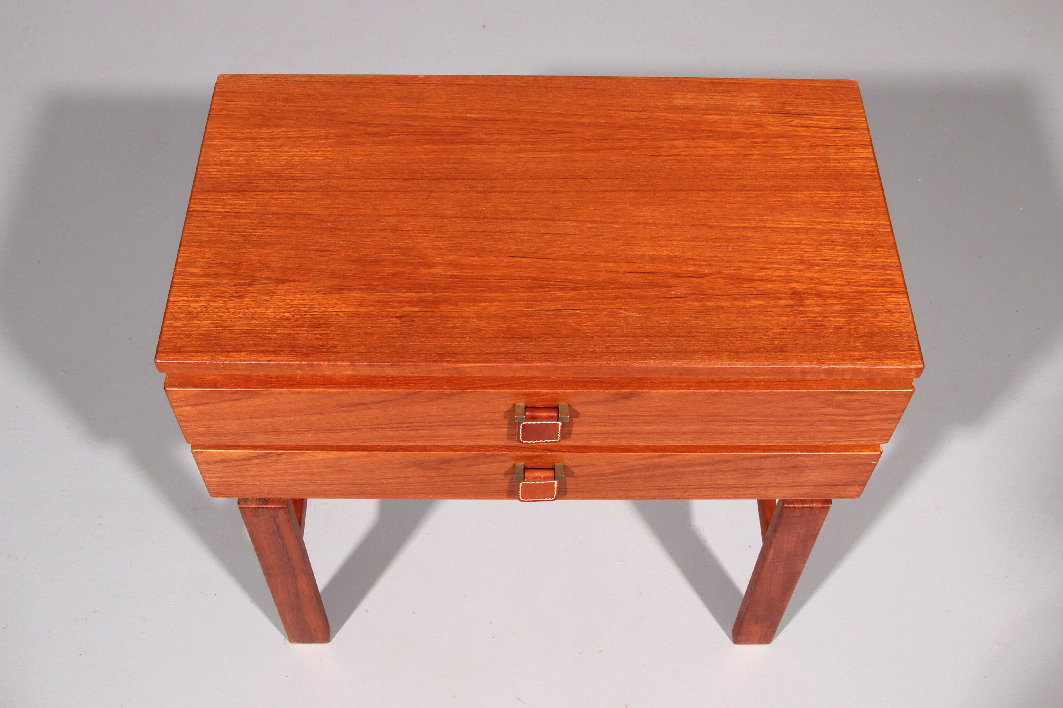 Vintage teak chest of drawers with leather handles by Fröseke Nybrofabrik