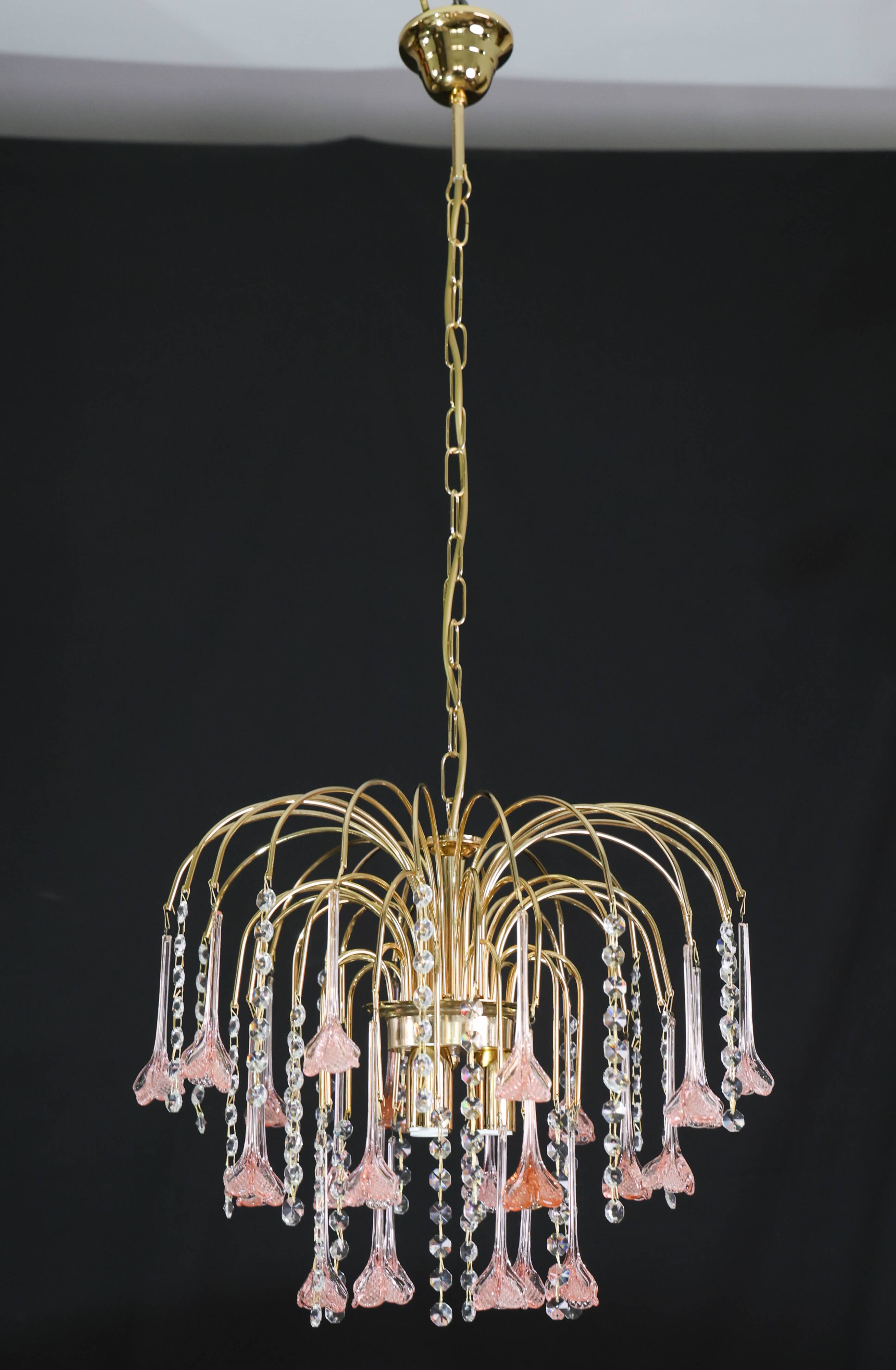 Set of 2 Meryl Streep, Pink Murano Flowers and Crystal Drops Chandelier, 19