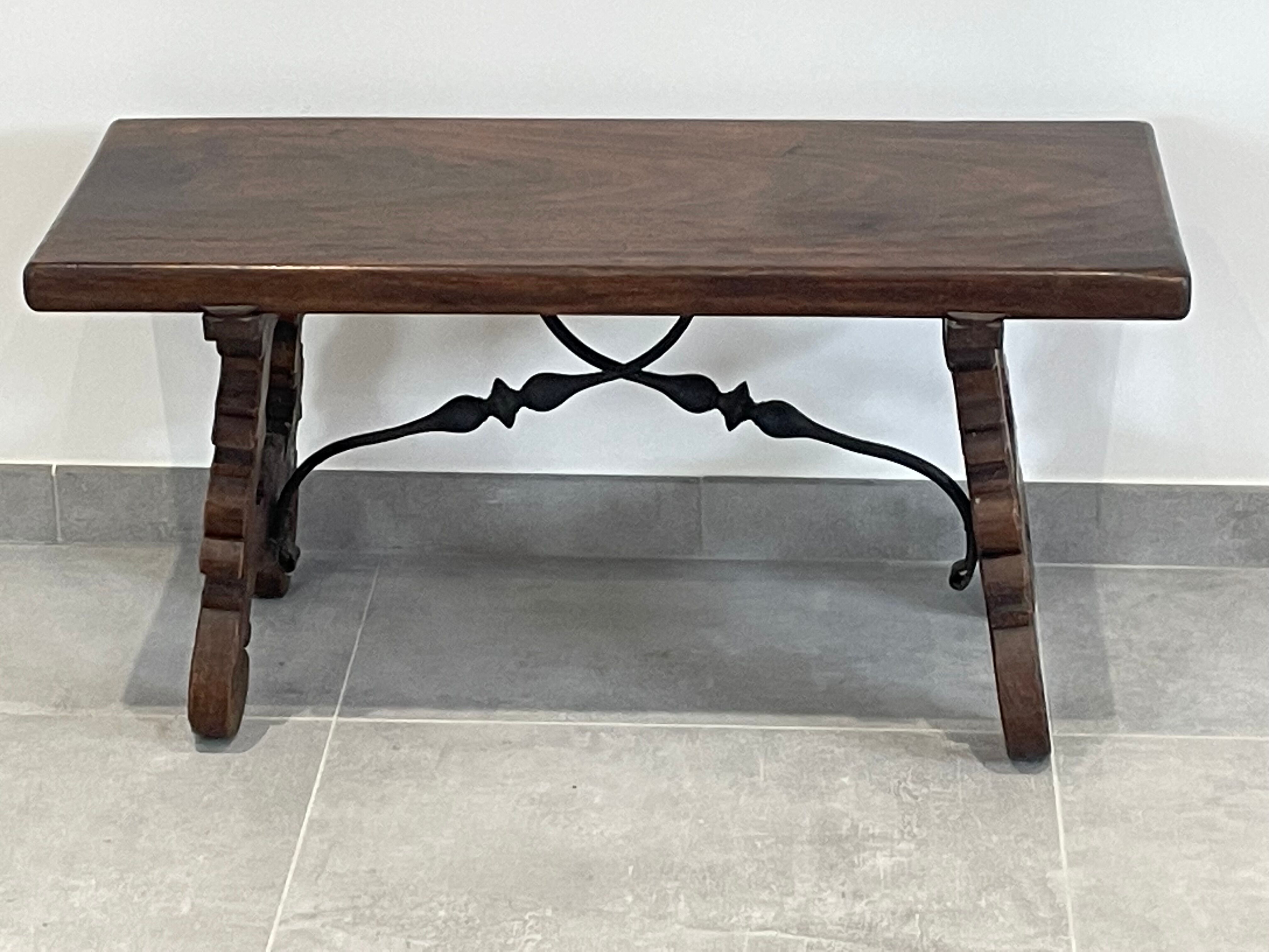 Coffee table wood and wrought iron