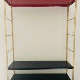Modular vintage wall shelf, black and red metal circa 1960s