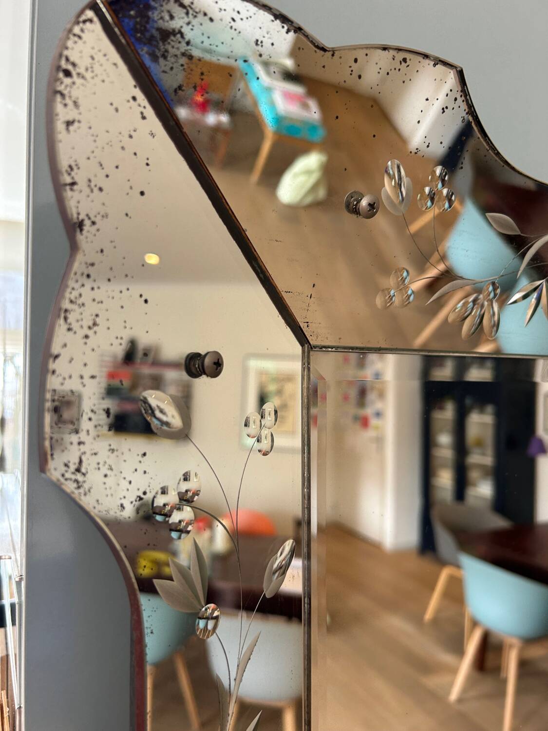 Prachtige Vintage Venetiaanse Spiegel – Geëtst Glas 79x58 cm