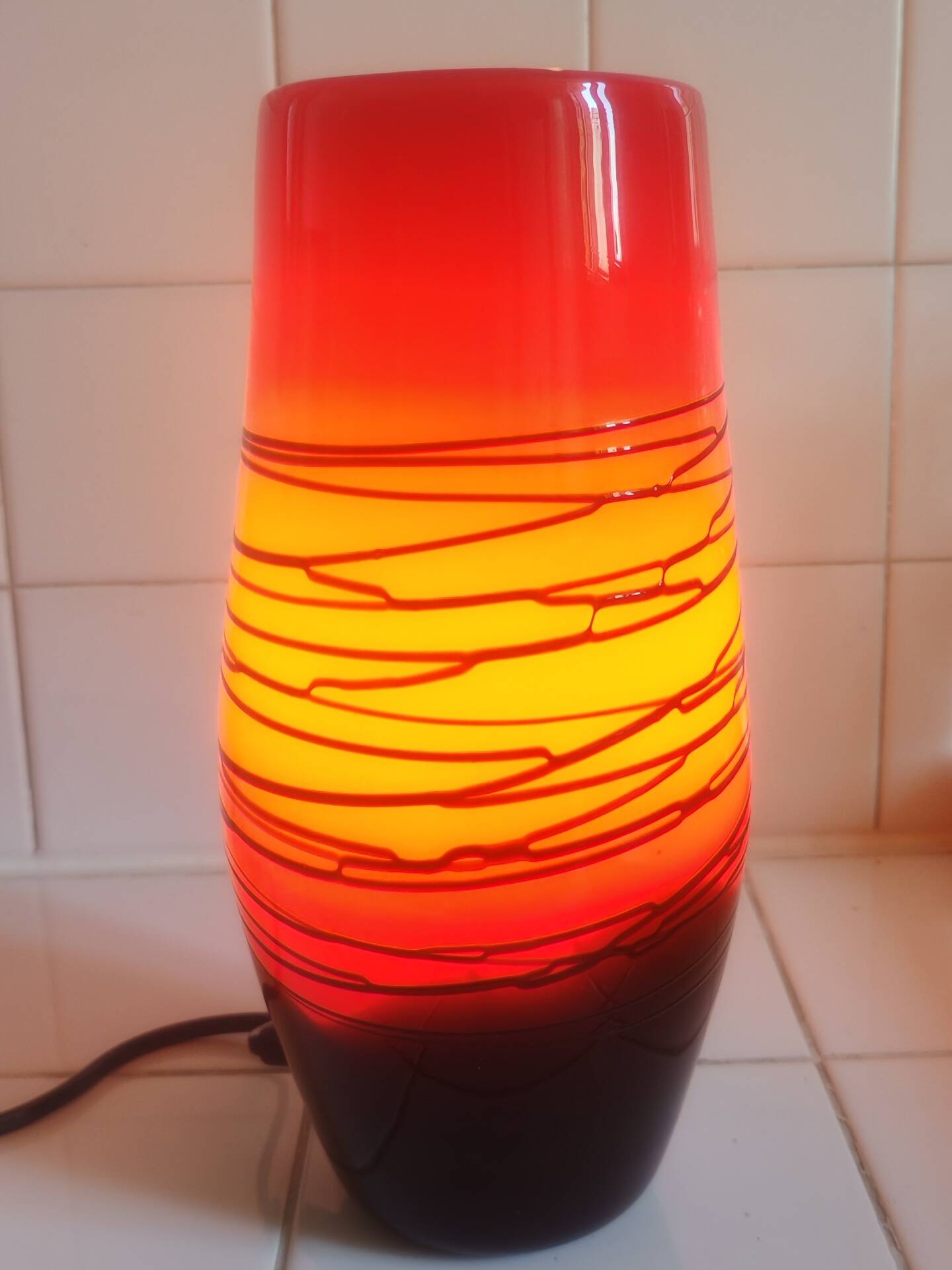 Red/orange Murano glass table lamp in 70s style (1980)