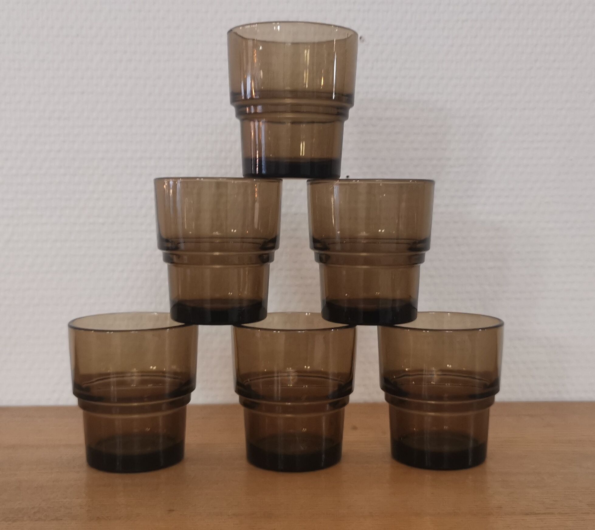 Set of 6 smoked brown glass water glasses Vereco 70'S Vintage