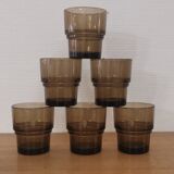 Set of 6 smoked brown glass water glasses Vereco 70'S Vintage
