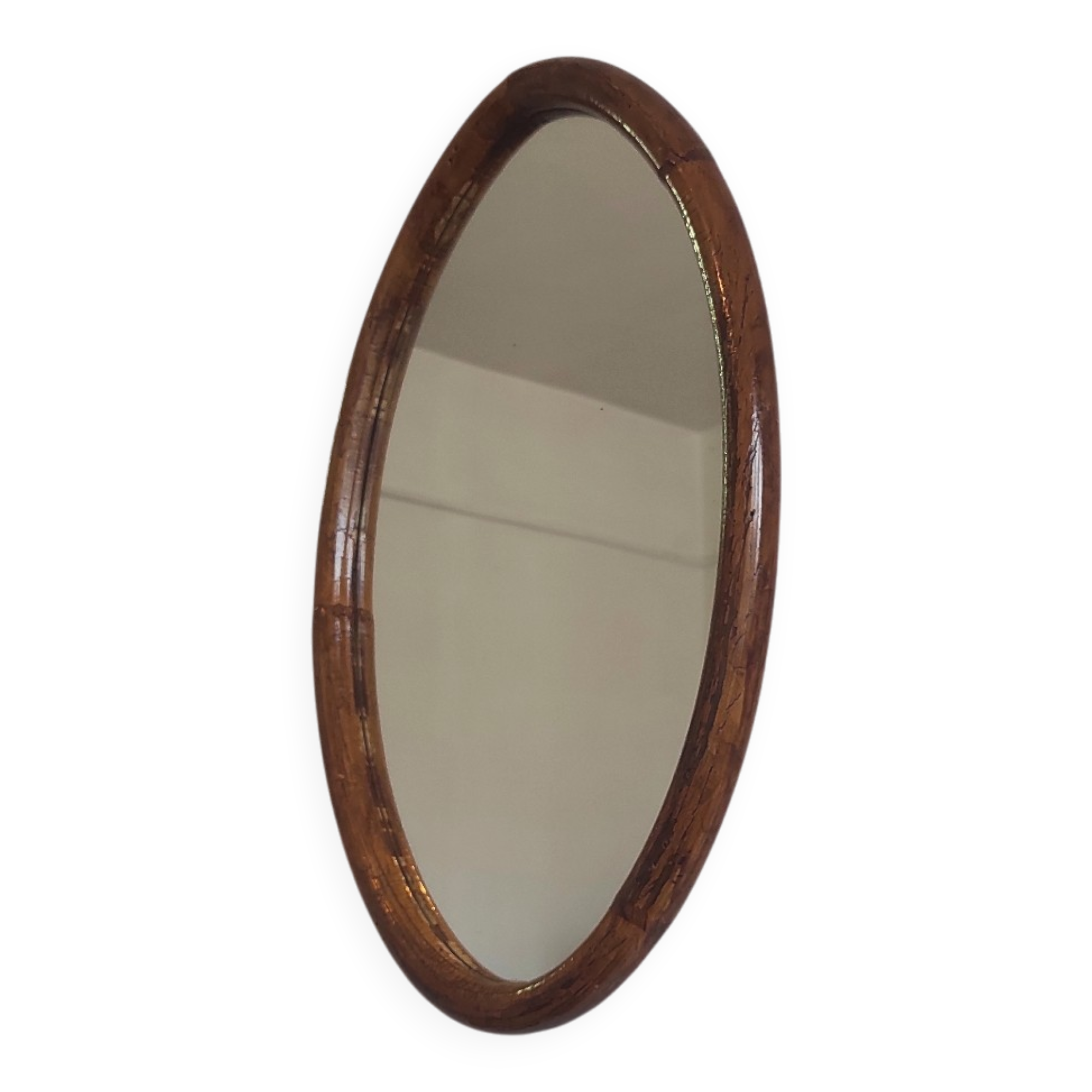 Vintage oval rattan mirror