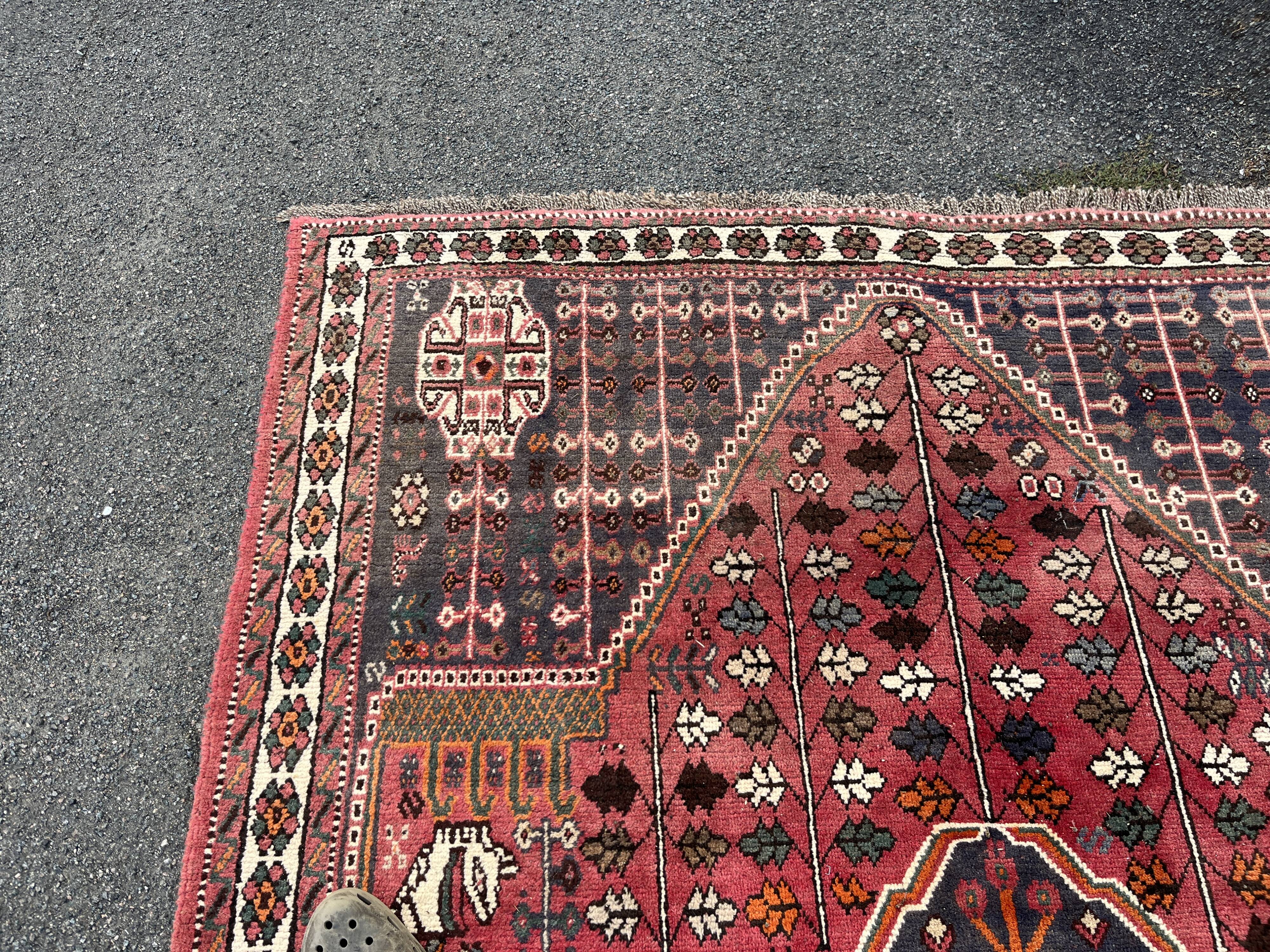 Large red Persian wool rug with red geometric design 2.97 x 2.05 m