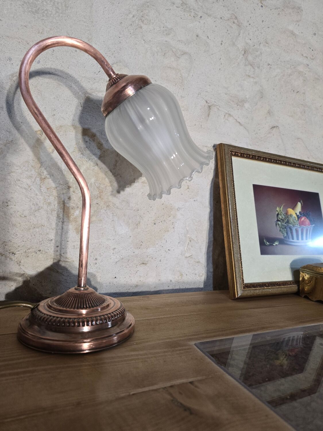 Swan neck lamp and frosted glass tulip