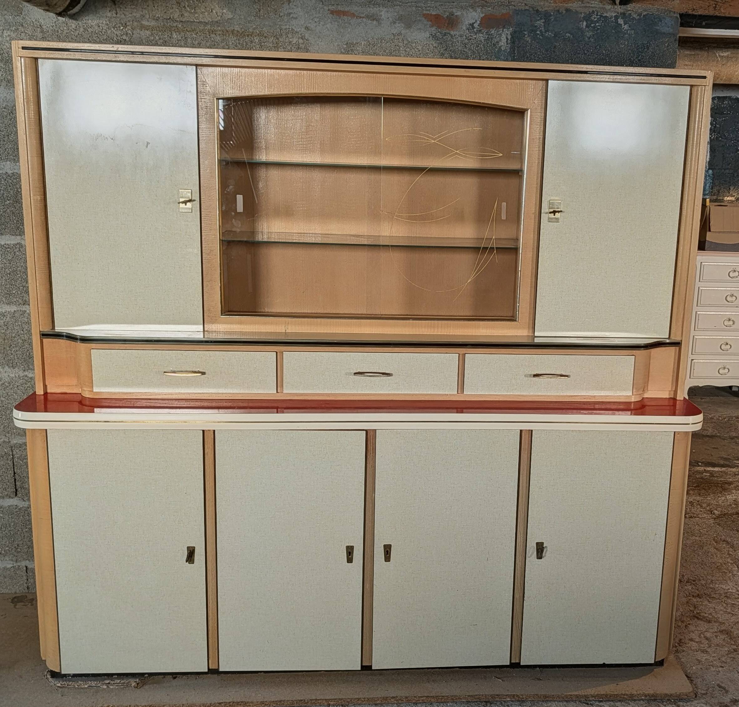 Modernist buffet in almond green & vermilion red 50