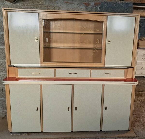 Buffet moderniste formica vert amande & rouge vermillon 50