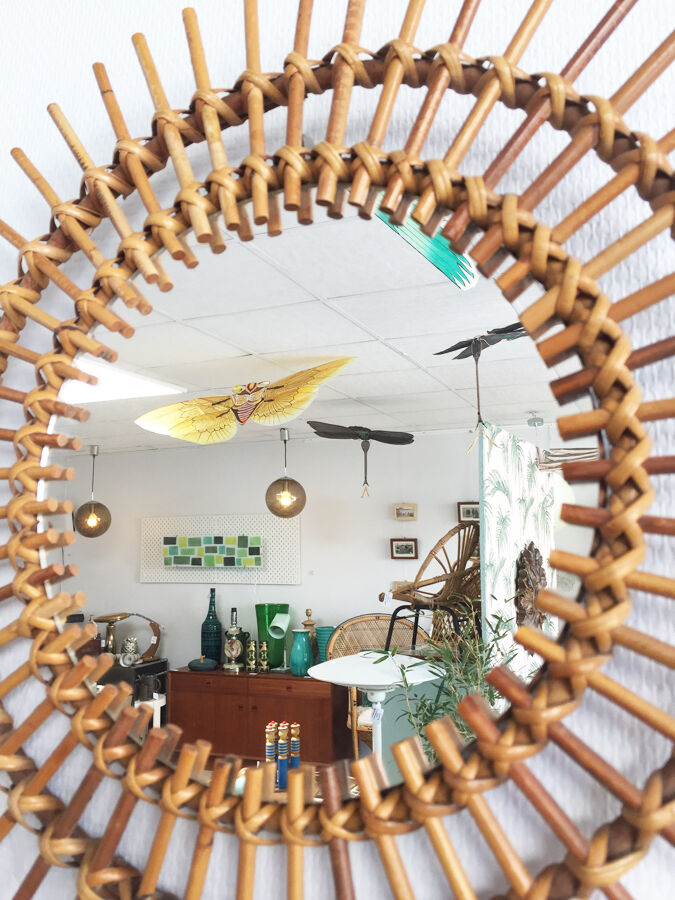 Mirror sun rattan 1960 47cm