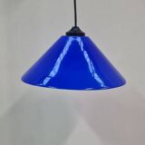 Conical pendant light in blue opaline glass