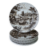 Set of 8 Vintage English Staffordshire 'HAYRIDE' Dinner Plates