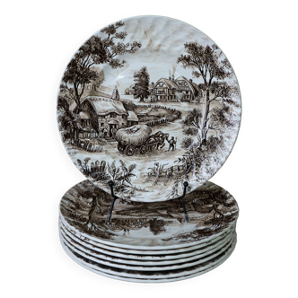 8 assiettes plates vintage anglaises Staffordshire décor Hayride