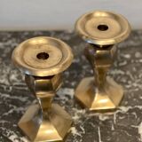 Pair of brass candlesticks, old octagonal base candlestick