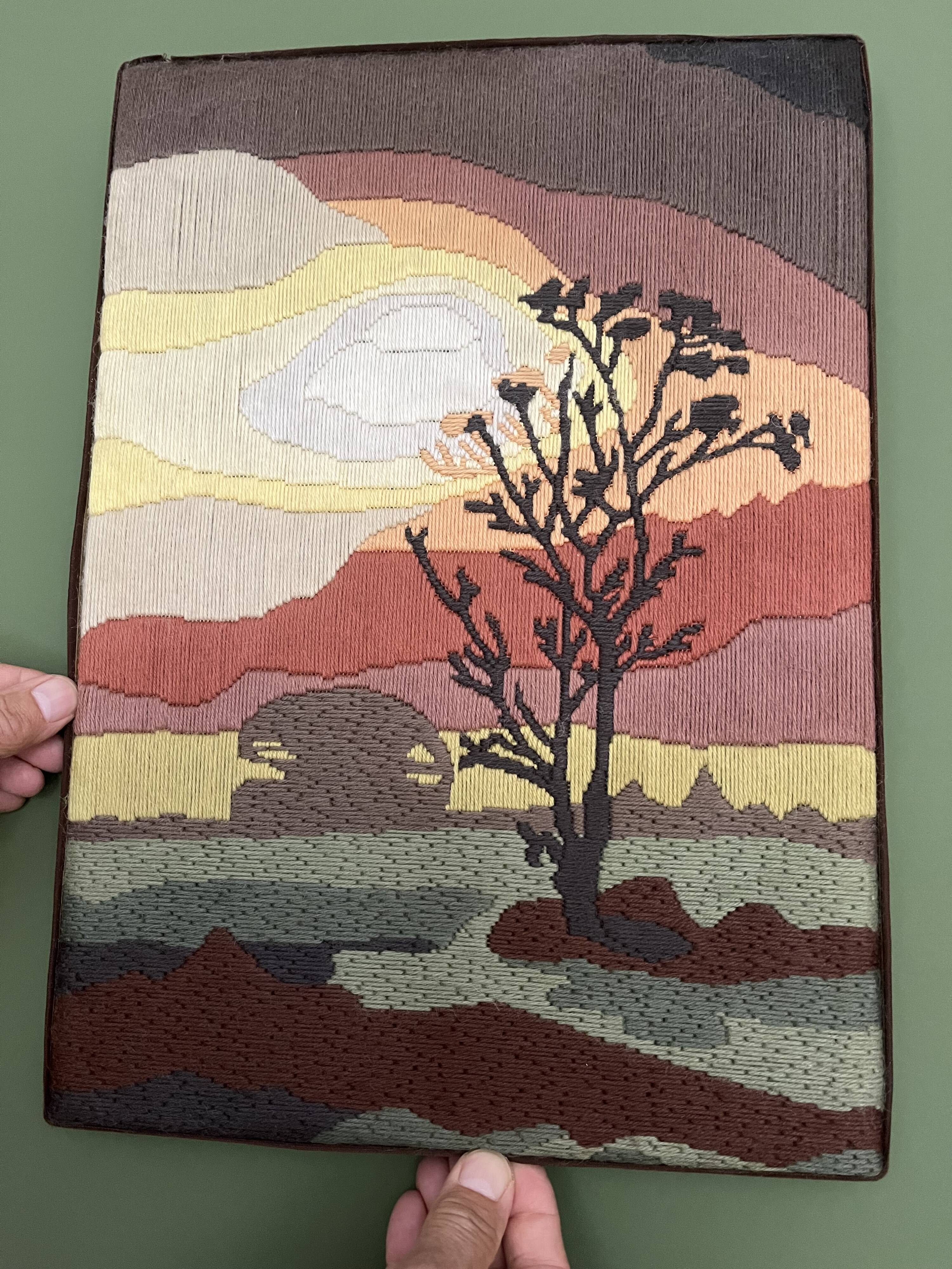 70's Tapestry Landscape Tree Silhouette