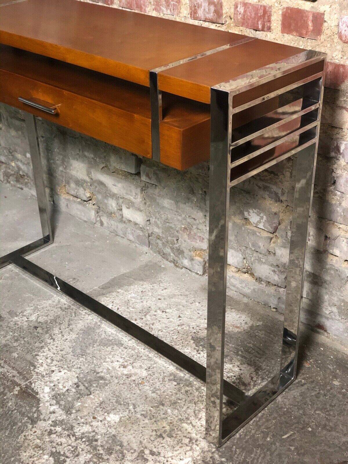Art Deco style console in dark walnut rubber tree and chrome foot