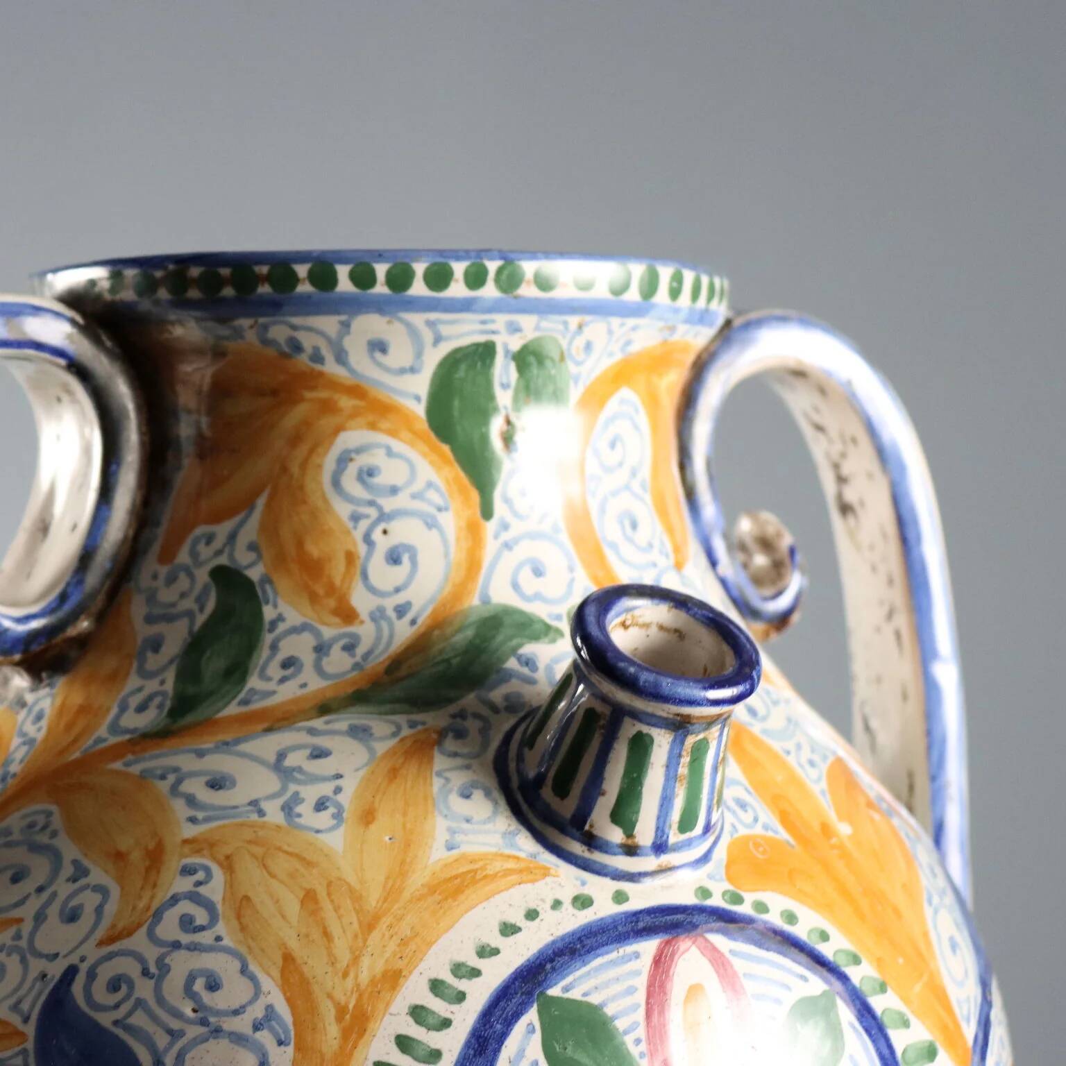 Ancient amphora in hand-painted majolica, Italy, 20th century
