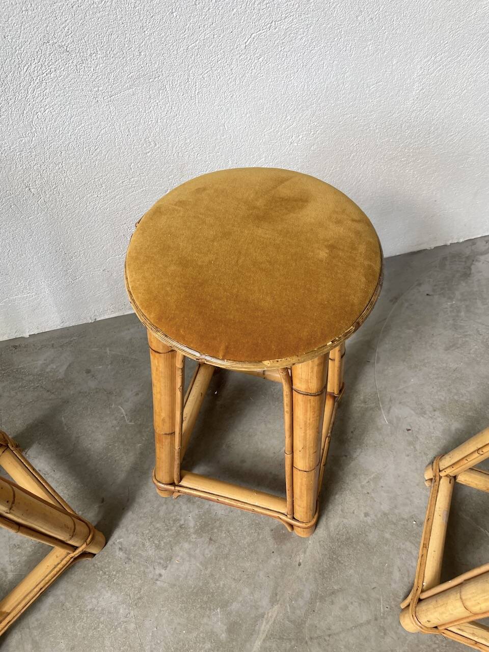 Set of three rattan high stools