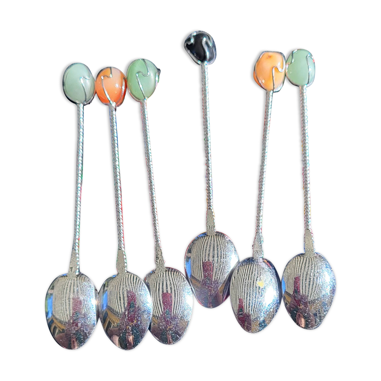 Lot of 6 vintage teaspoons with stones.