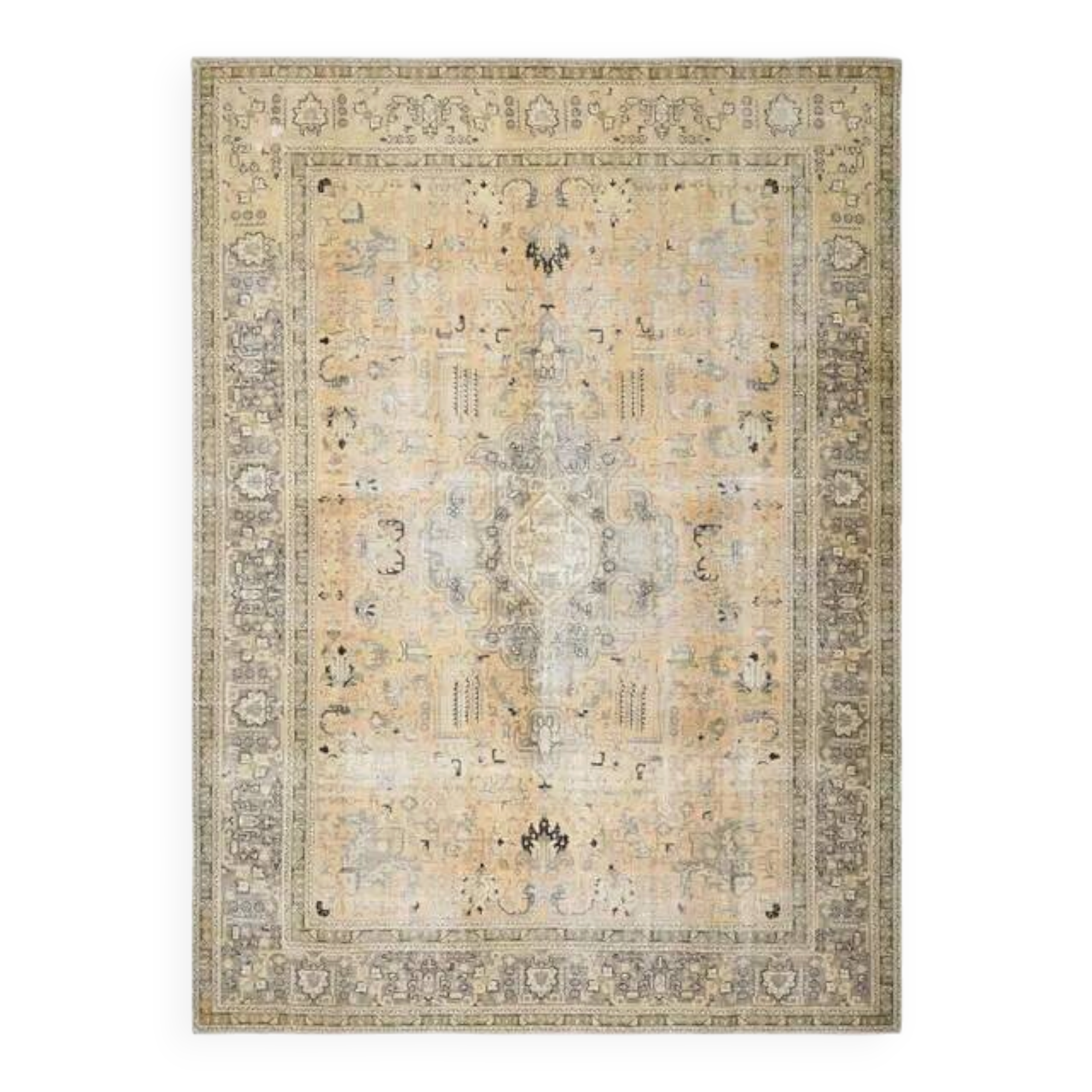 1970s Vintage Persian Handmade Wool Cotton Yellow Area Rug 283x386