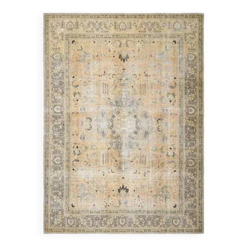 1970s Vintage Persian Handmade Wool Cotton Yellow Area Rug 283x386