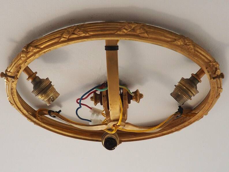 Bronze Cut Glass Ceiling Light: Mid-Century French Louis XVI Ceiling Lamp