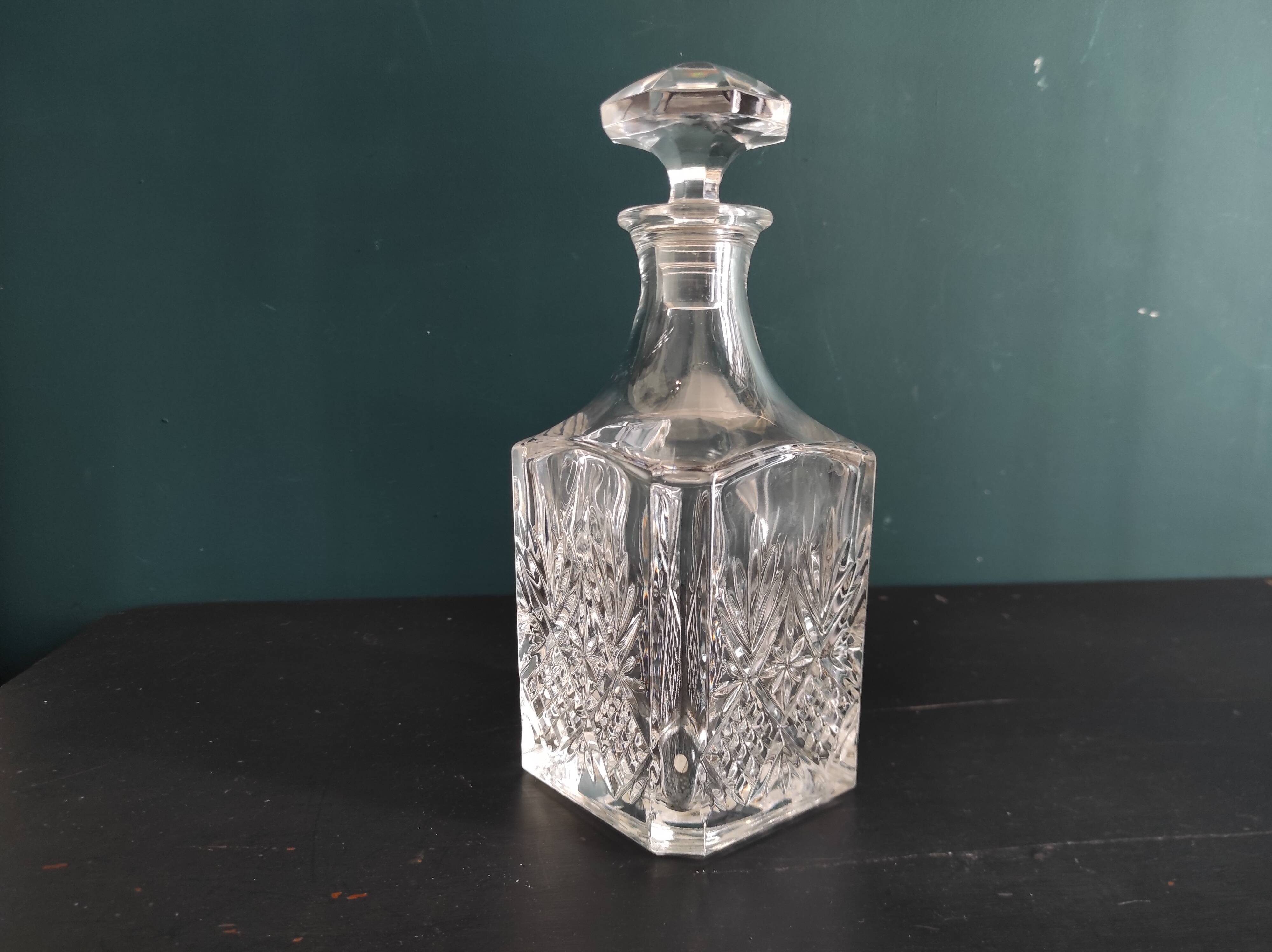 Vintage French cut glass whiskey bottle, cristal D'Arques