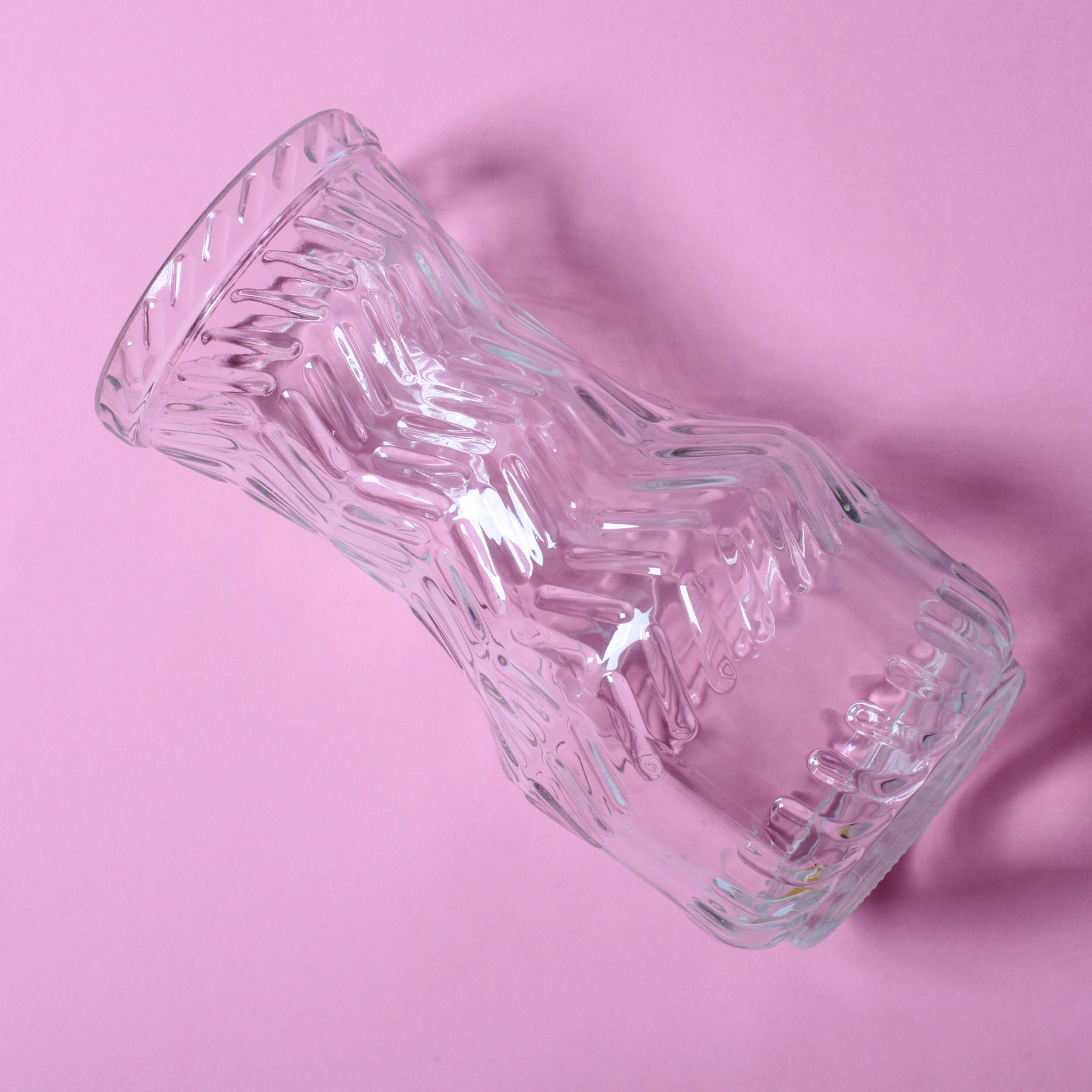 Vintage Rare Clear Hand Pressed Glass Flower Vase / Fidenza / Italy / 1970s