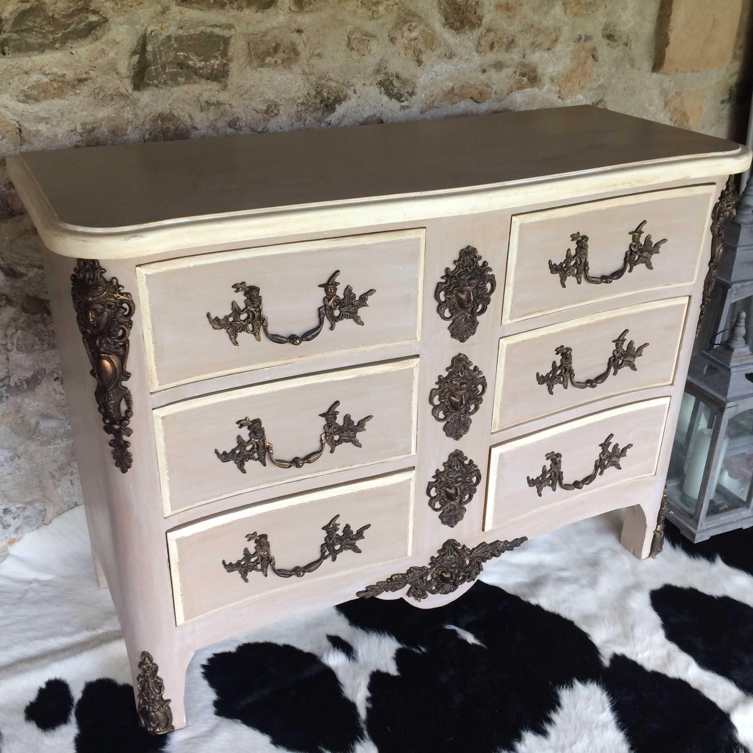 Curved chest of drawers 6 drawers of style xviiith patinated mole