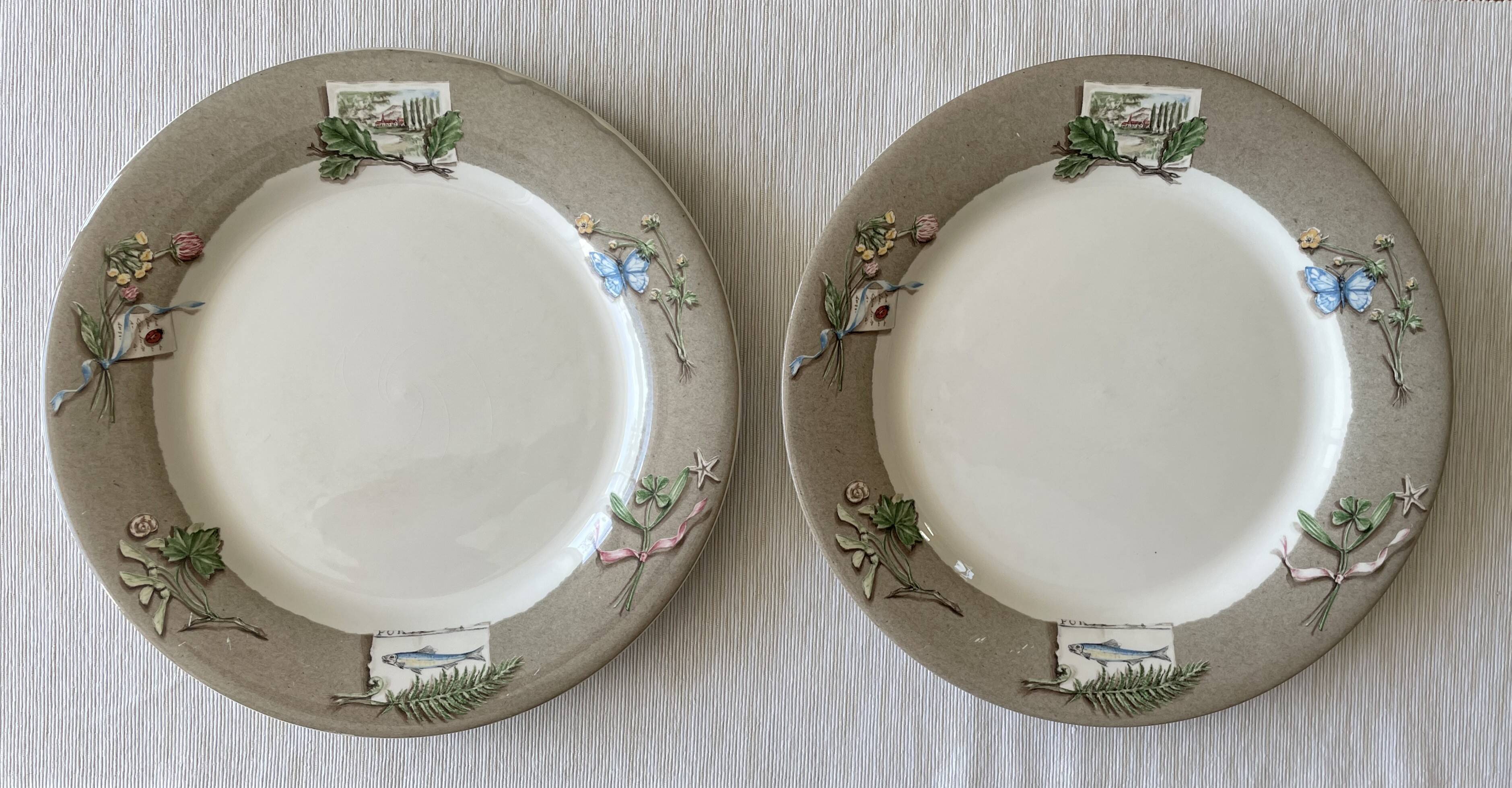 8 grandes assiettes plates en faïence de gien