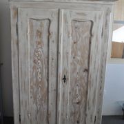 Double cream-painted wardrobe in patinated solid wood, 1920s romantic style.