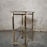 Side Table 1970s smoked glass/gold/wheels