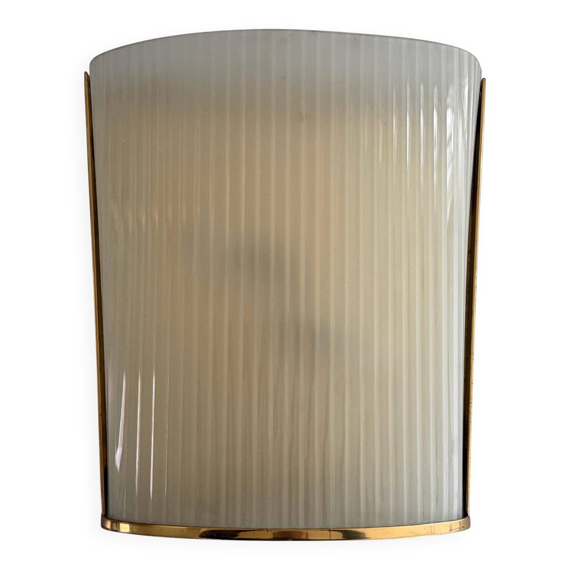 Large heavy glass wall light with a brass frame from the mid-century, 1950s, Italy.