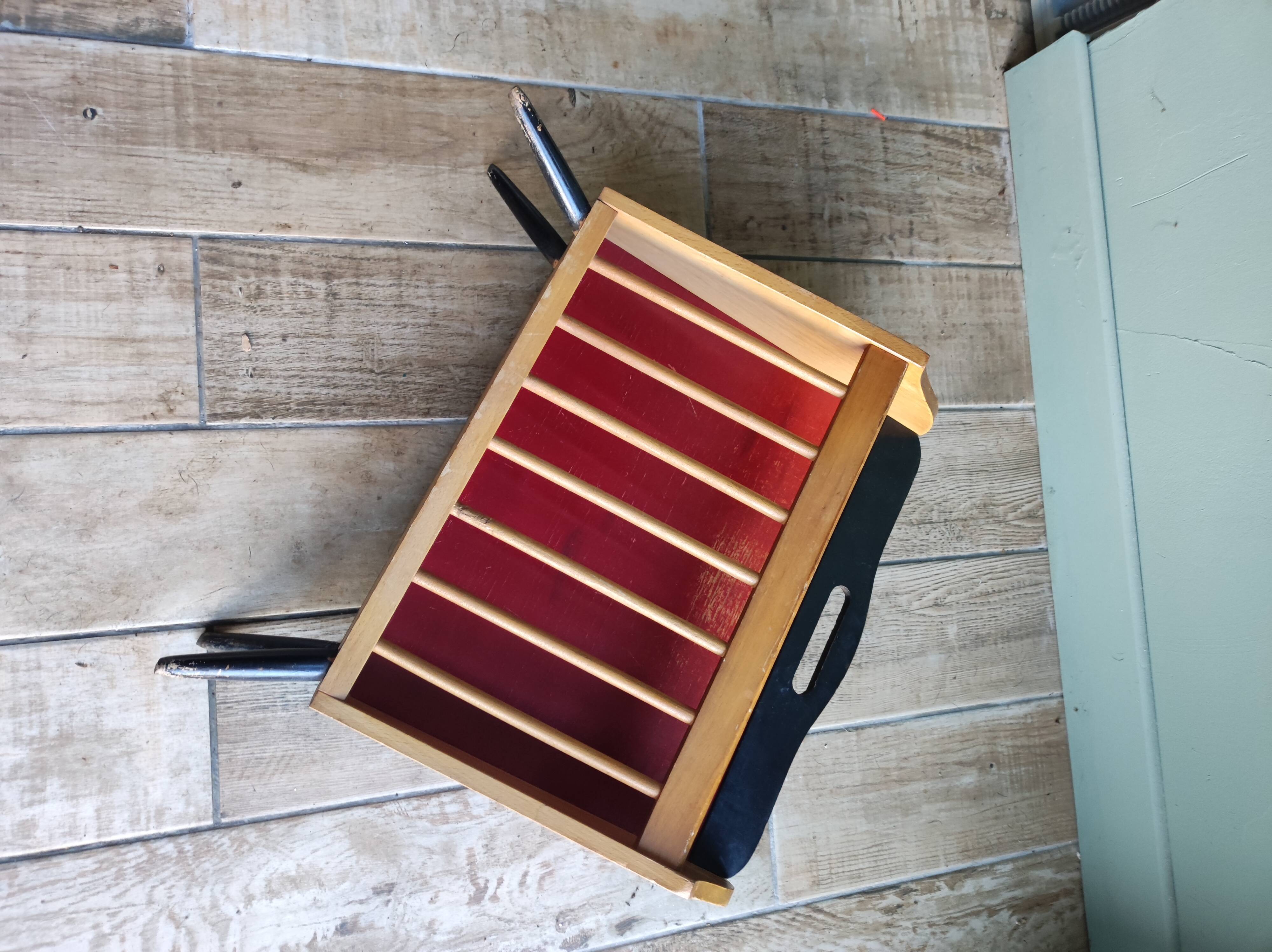 Wooden magazine holder feet compass vintage Scandinavian design