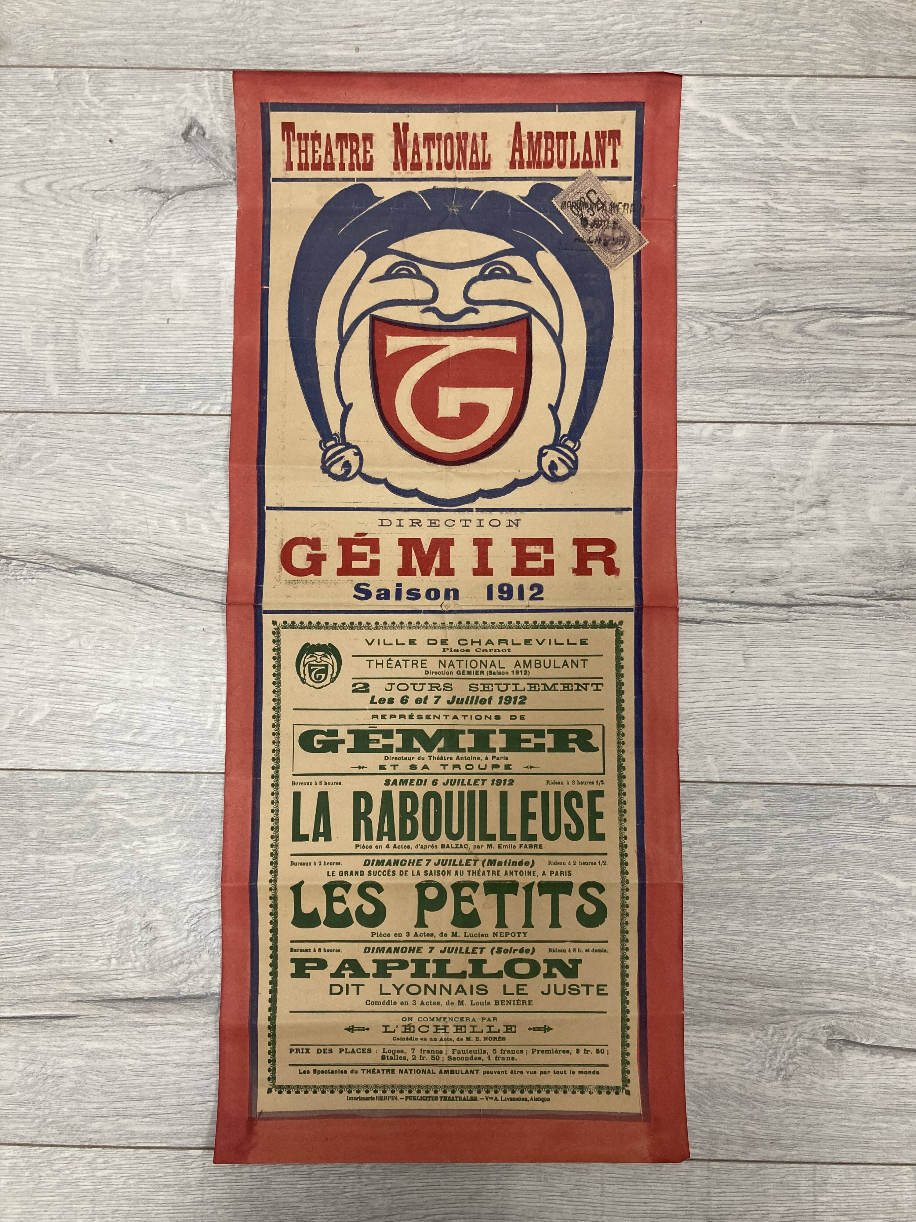 Affiche ancienne Gémier Théâtre national ambulant de 1912