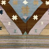 Vintage Turkish Kilim  242x174 cm Kelim Rug, Wool, Large Brown, Beige, Purple