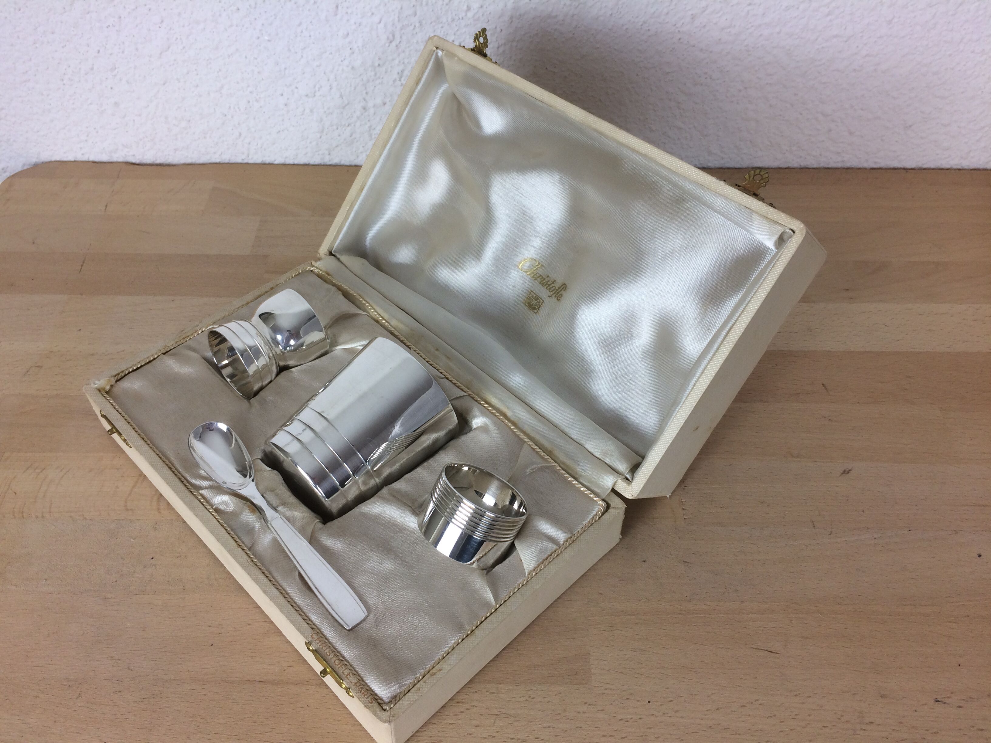 Christofle silver metal box, birth or baptism