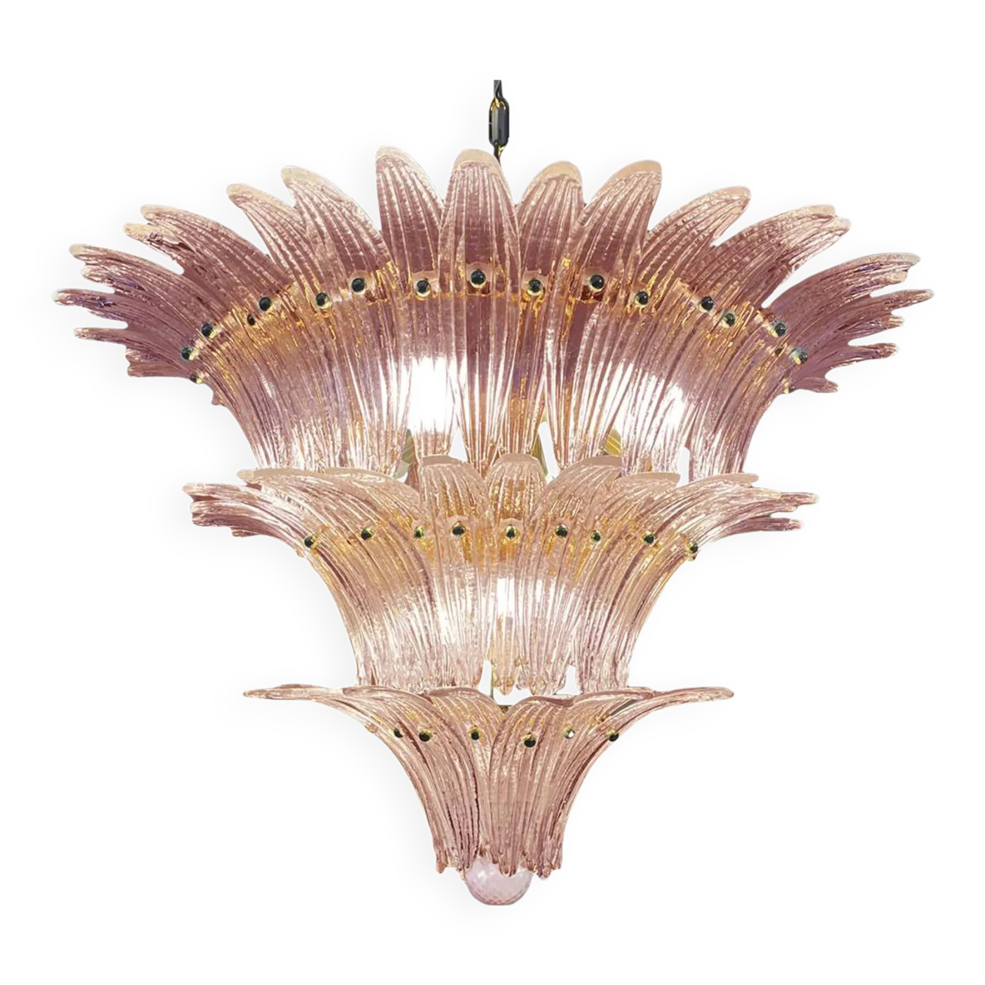 Mid-Century Modern Pink “Palmette” Murano Glass Chandelier
