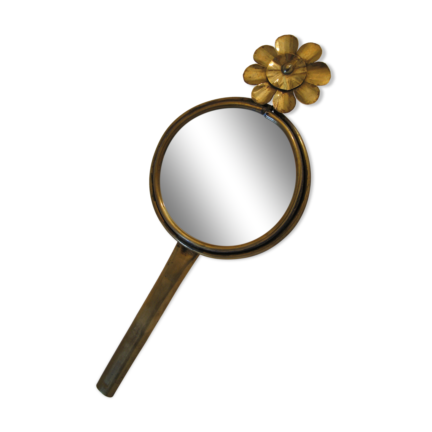 Mirror brutalist copper sculpture golden flower 1960 1970