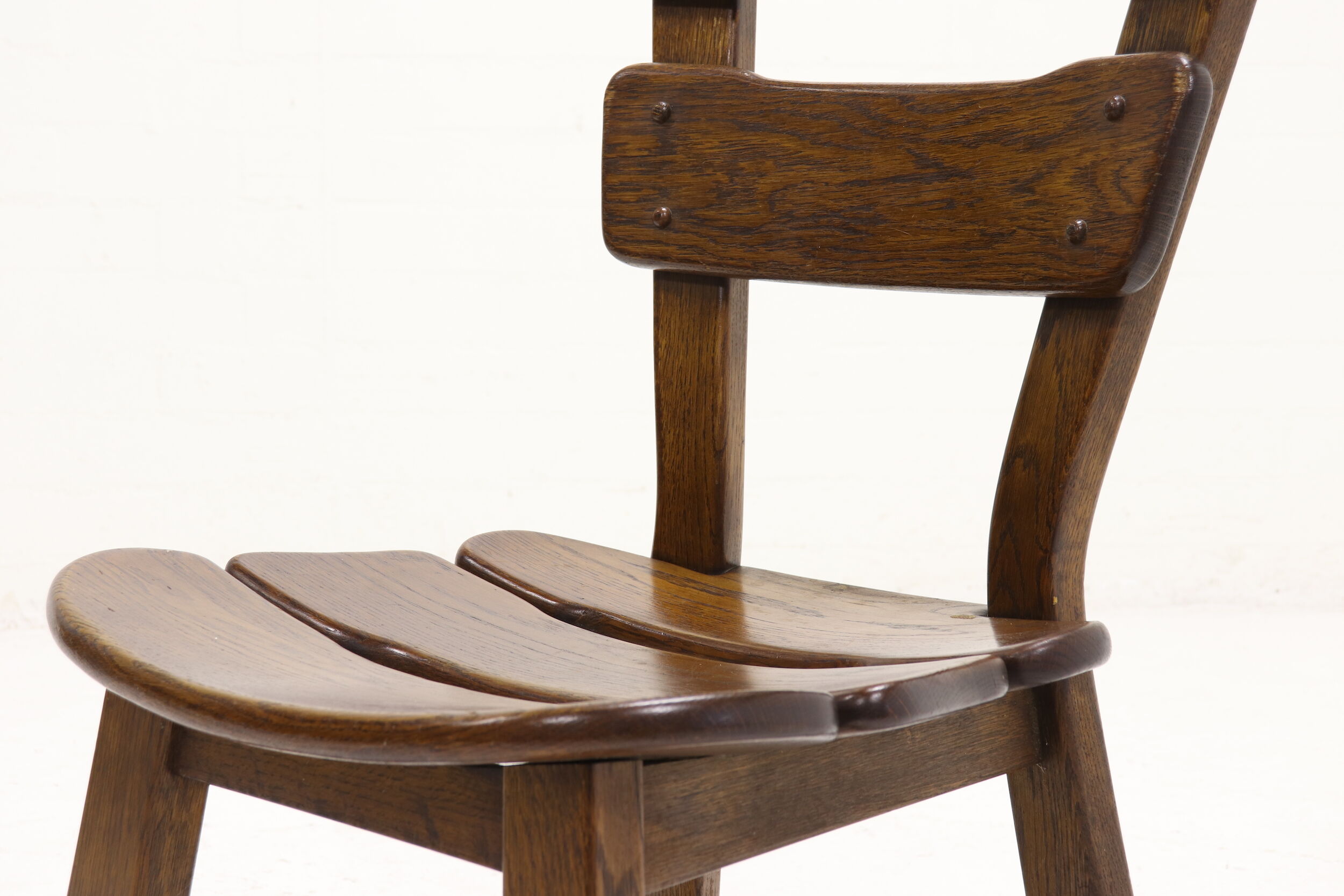 Set of 6 brutalist oak spanish dining chairs 1950