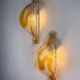 Pair of Mazzega Murano wall lights, orange frosted curved glass, Italy, 1970s