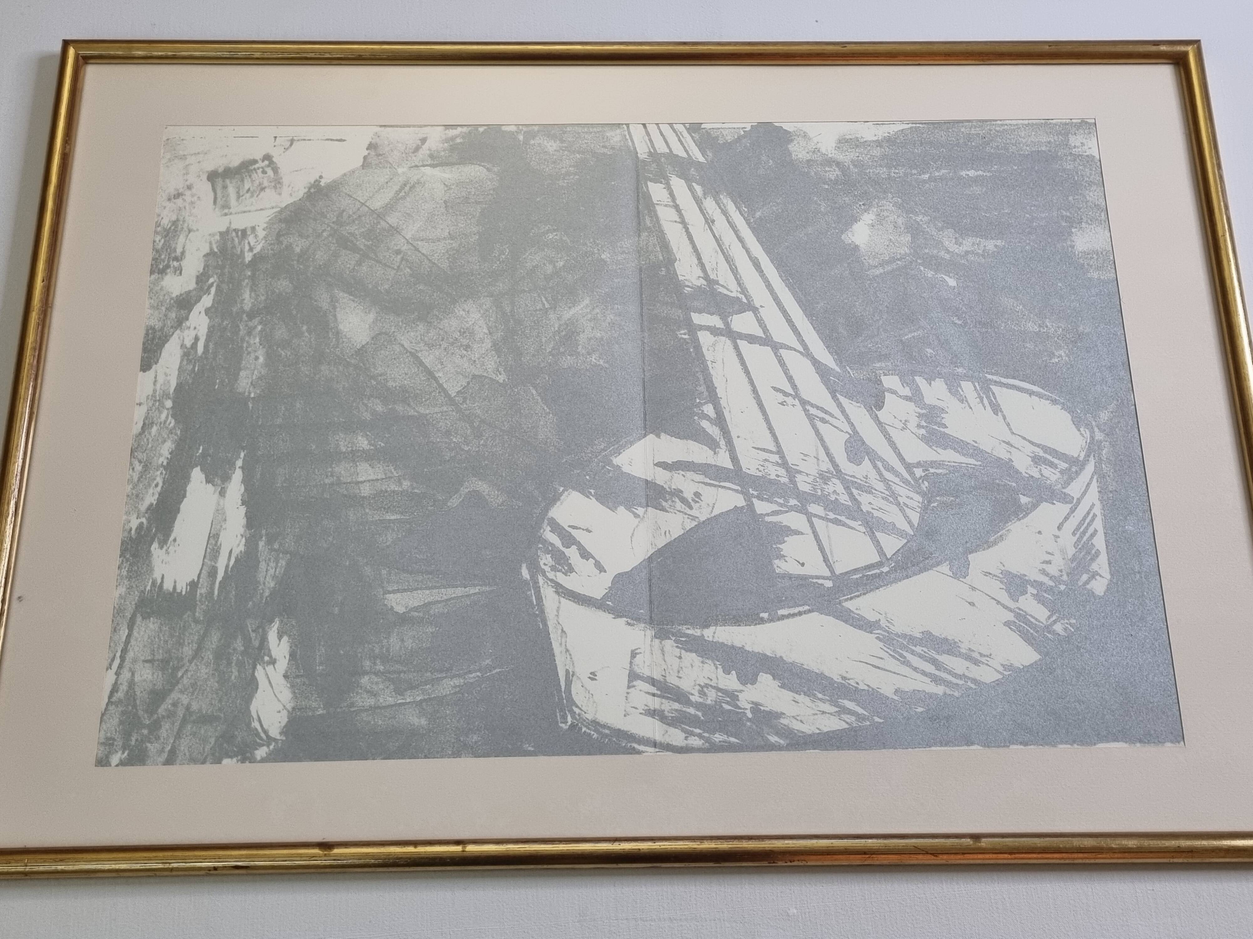 Original lithograph after Jean-Luc Poivret, "Flying Machine", 69 x 47 cm, framed, 1970s