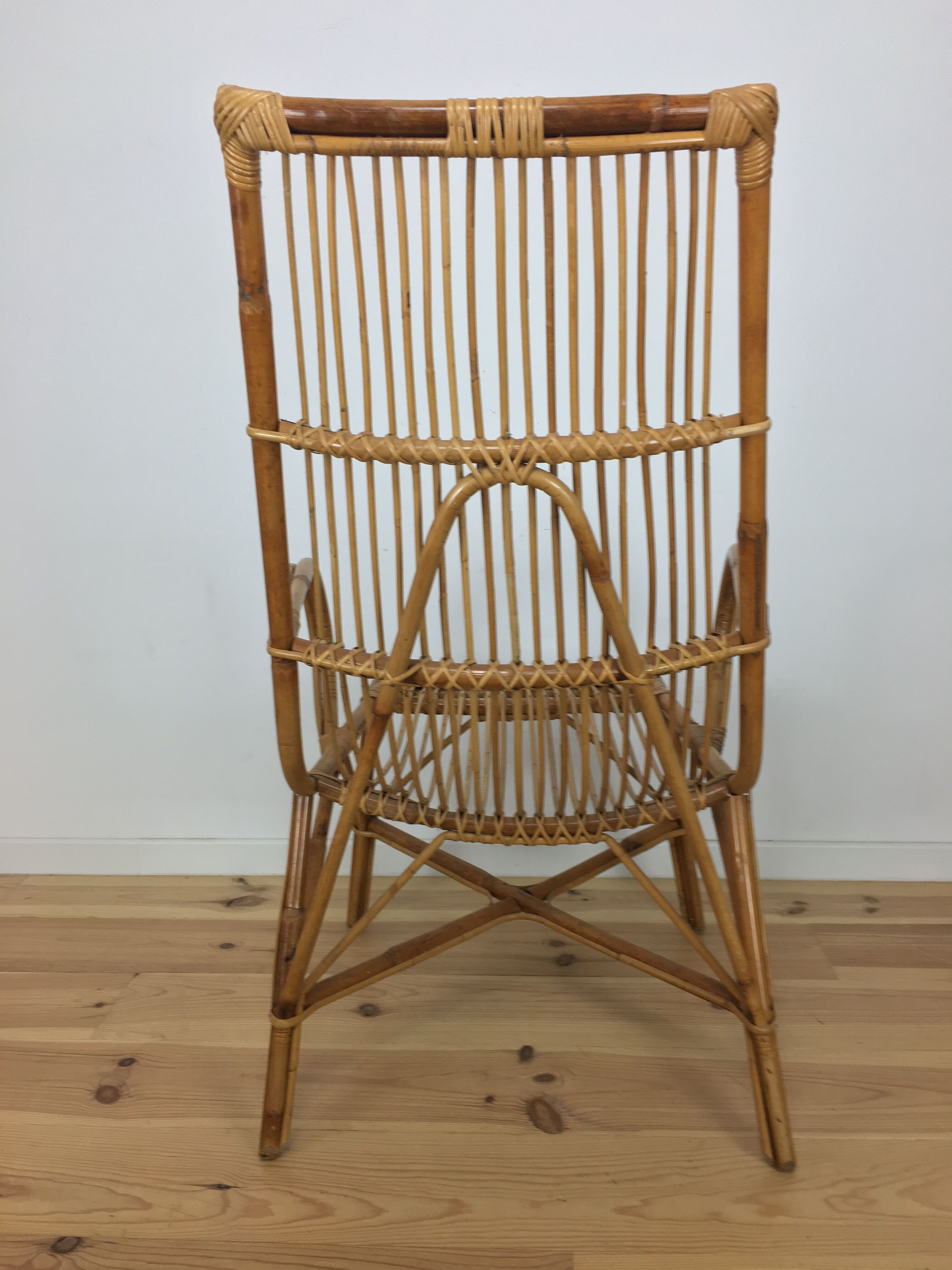 50s rattan chair, high-back basket
