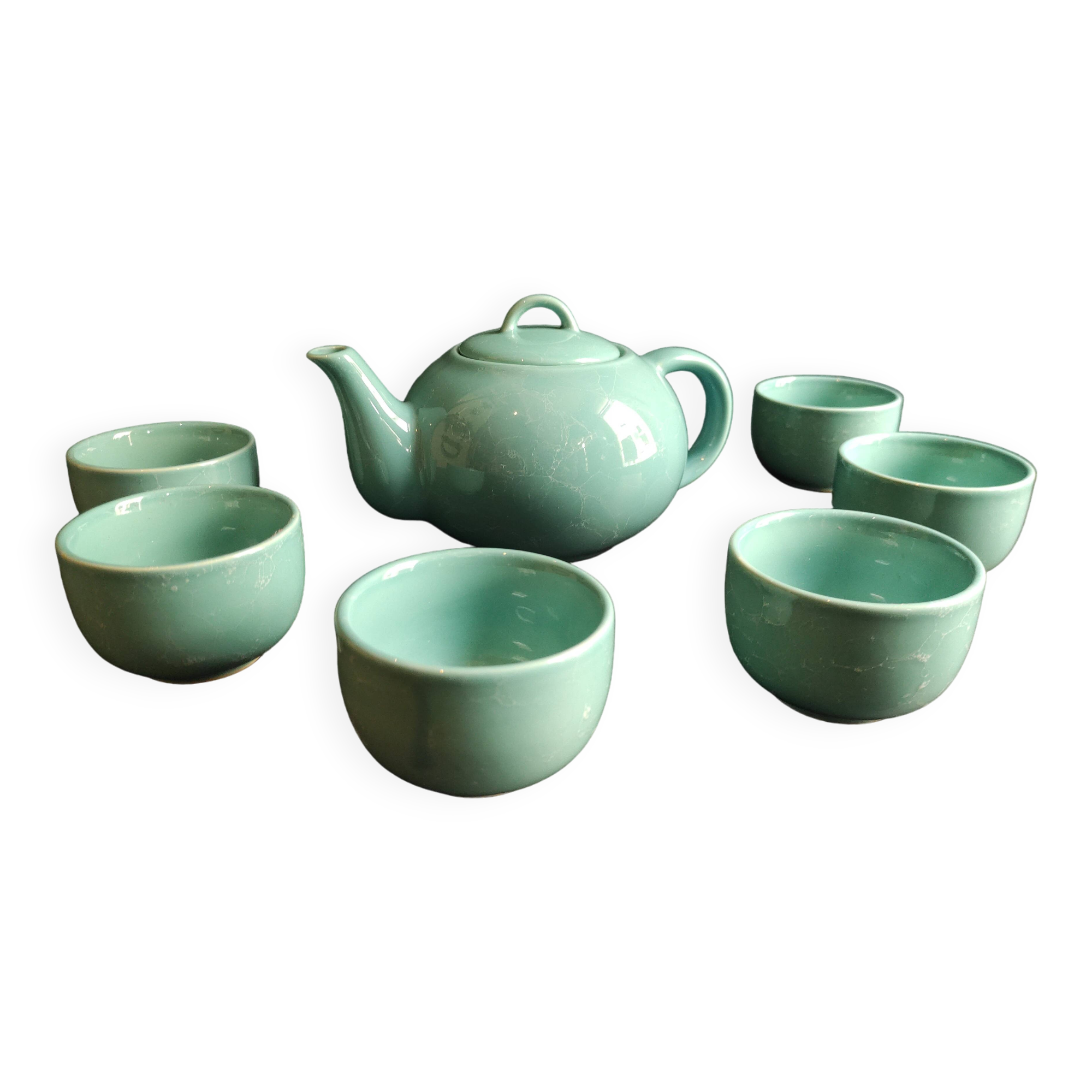 French vintage aquamarine tea set