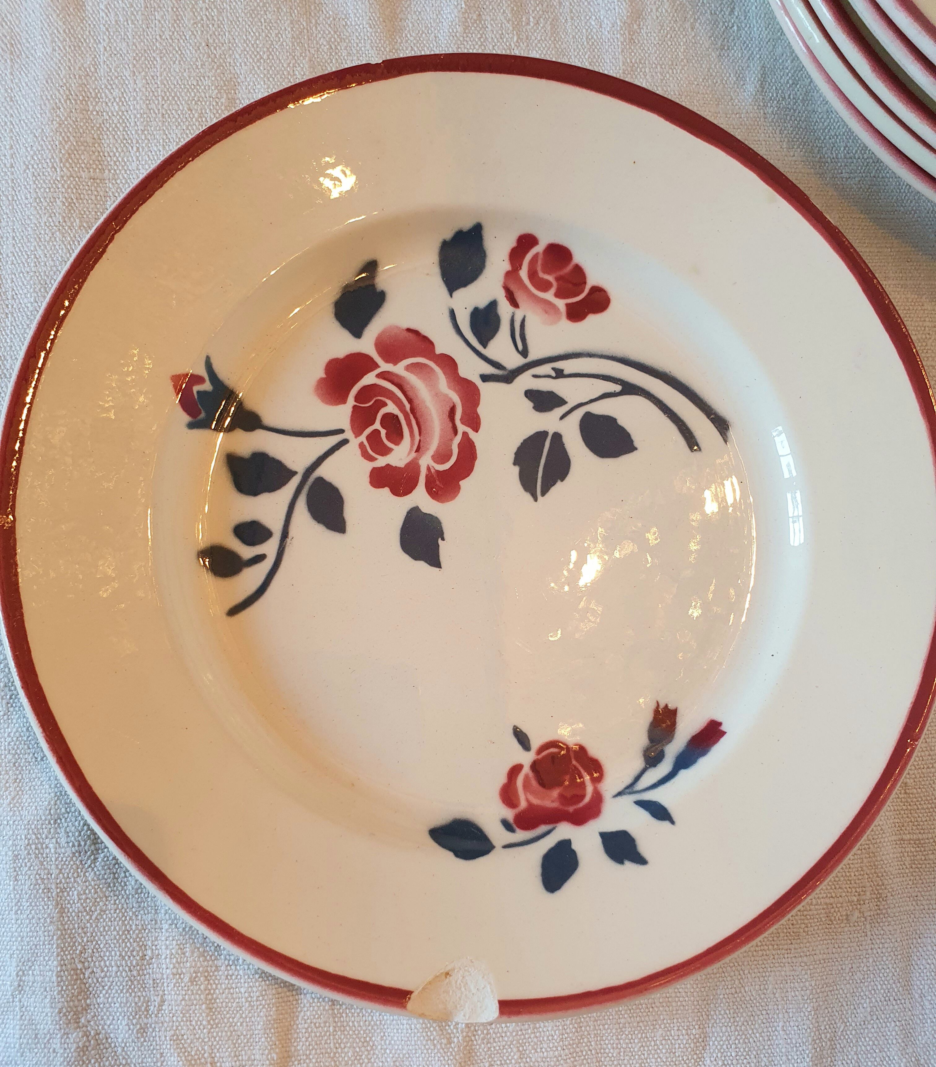 Service a gâteau en faience à decor floral