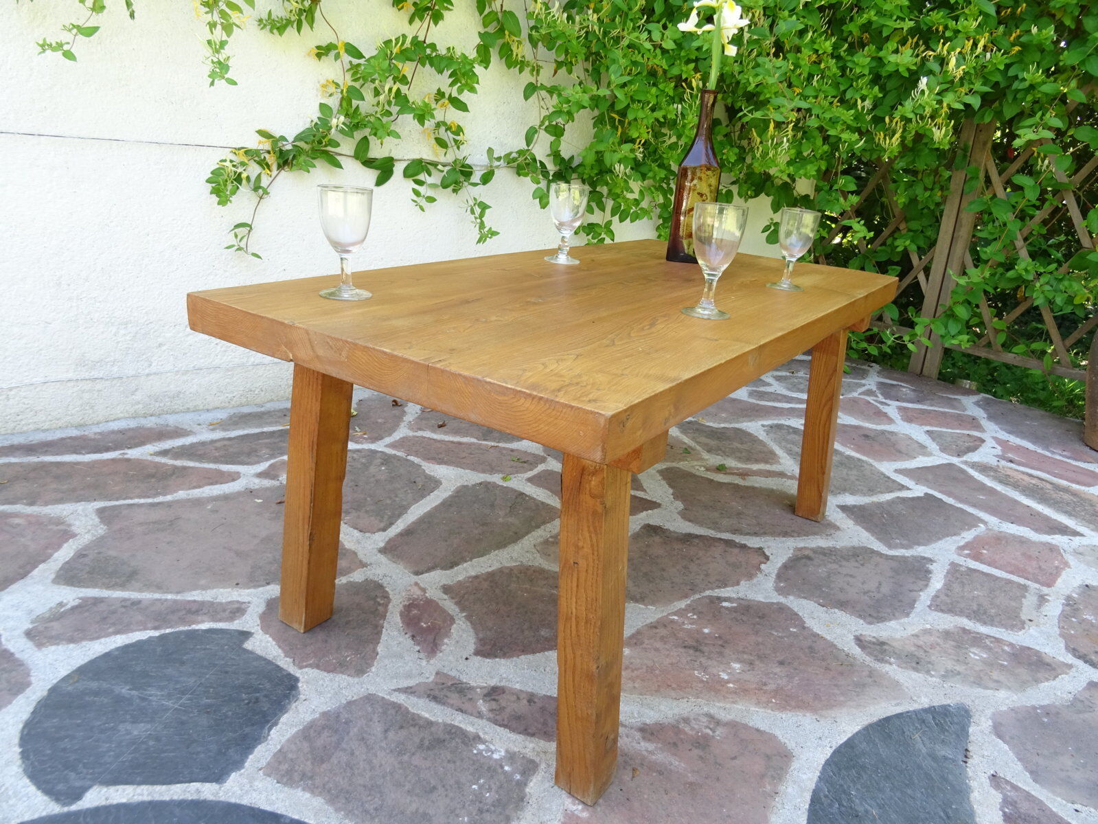 Massive elm coffee table of brutalist spirit